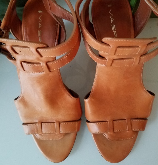 Via Spiga cognac leather block heel sandal - Picture 7 of 8